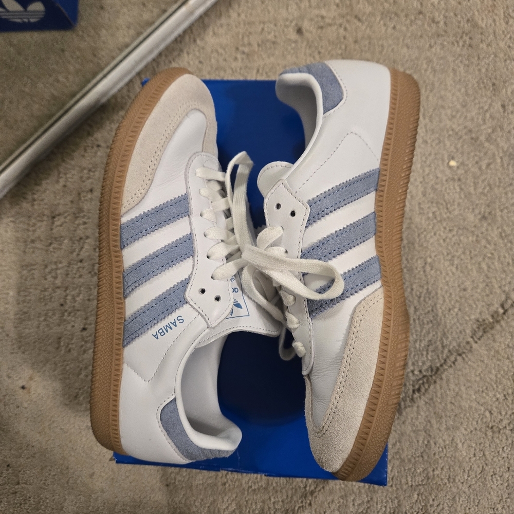 Adidas Samba OG White and Light Blue Sneakers